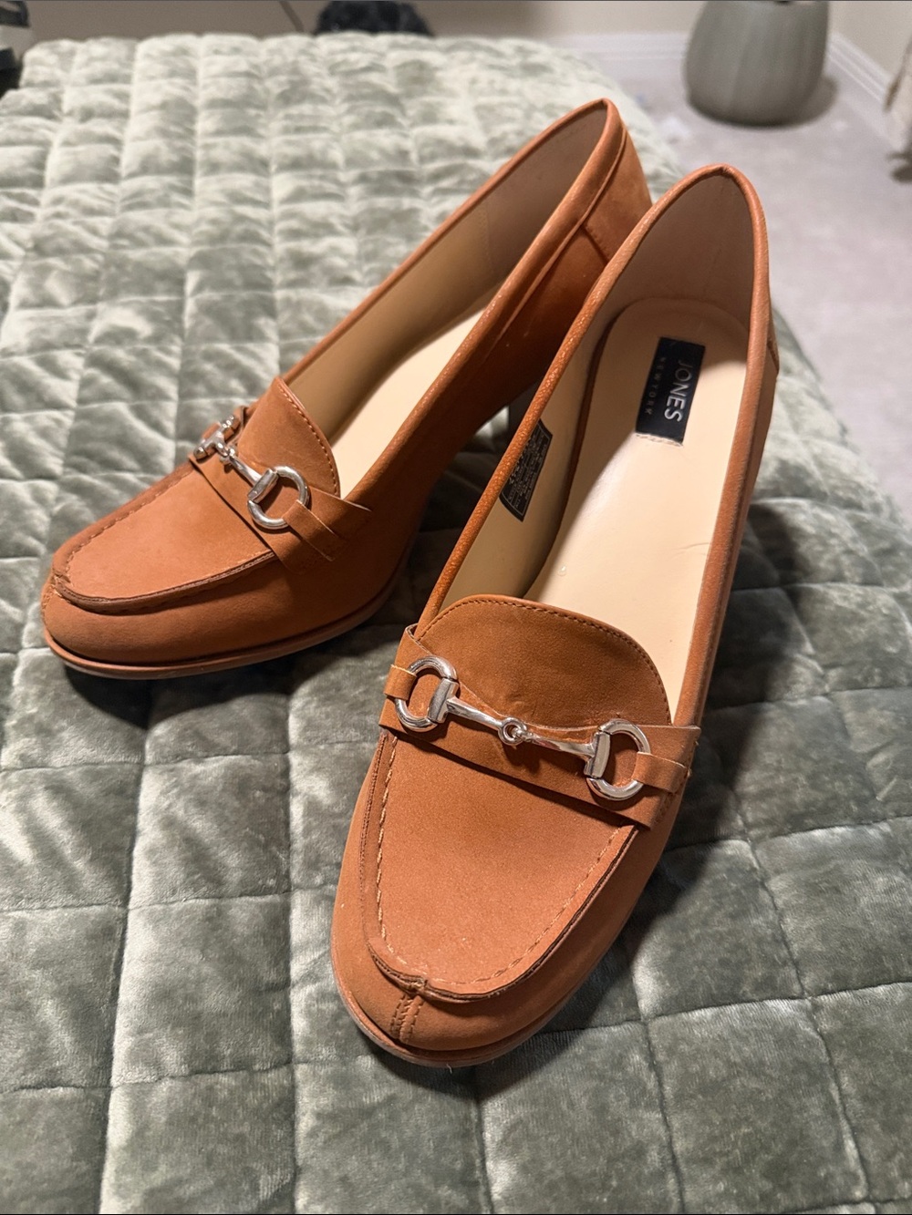 Jones New York Women's Cognac Leather Loafers with Silver Bit